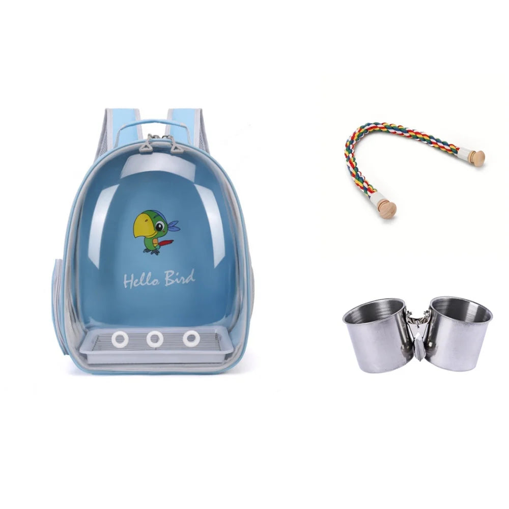 Bird Carrier Bird Backpack with Perch Rope & Tray for Parrot Parakeet Macaw Cockatiel Acrylic Pet Cage Portable Birds Bag