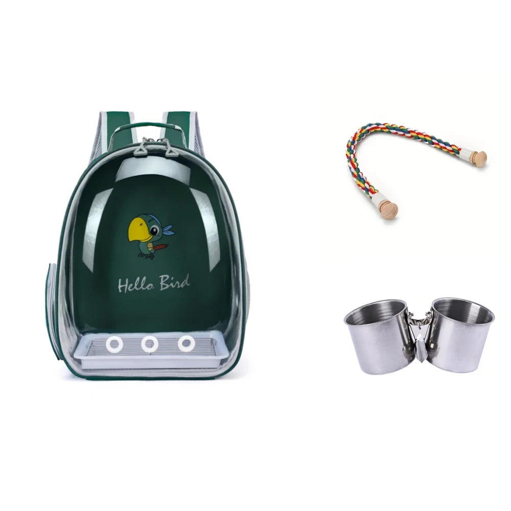 Bird Carrier Bird Backpack with Perch Rope & Tray for Parrot Parakeet Macaw Cockatiel Acrylic Pet Cage Portable Birds Bag