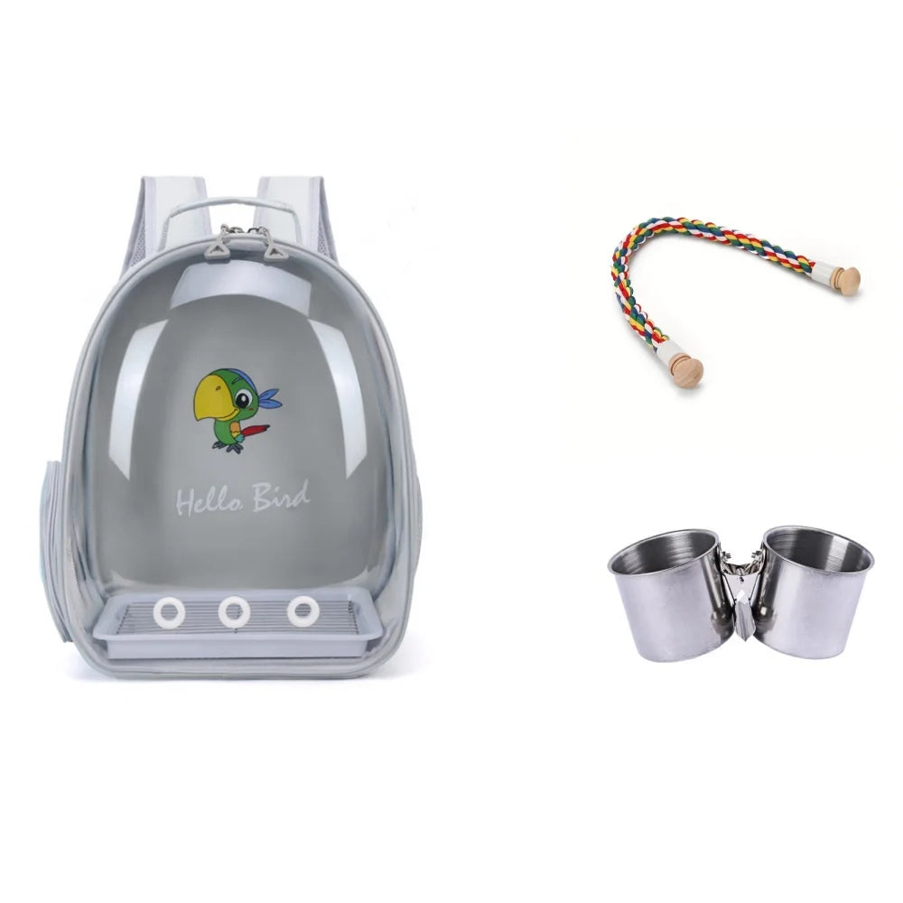 Bird Carrier Bird Backpack with Perch Rope & Tray for Parrot Parakeet Macaw Cockatiel Acrylic Pet Cage Portable Birds Bag