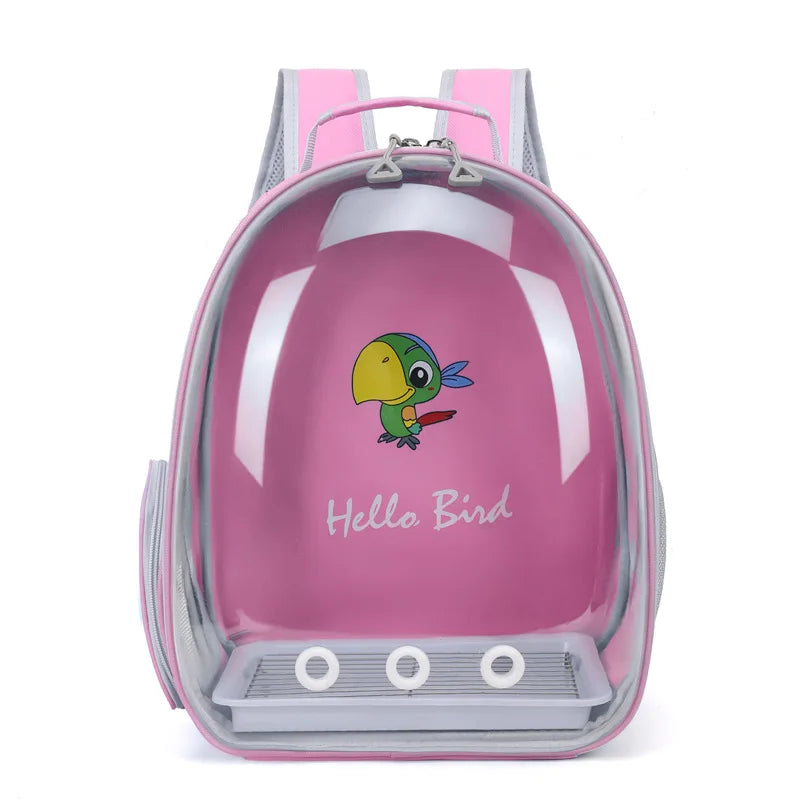 Bird Carrier Bird Backpack with Perch Rope & Tray for Parrot Parakeet Macaw Cockatiel Acrylic Pet Cage Portable Birds Bag