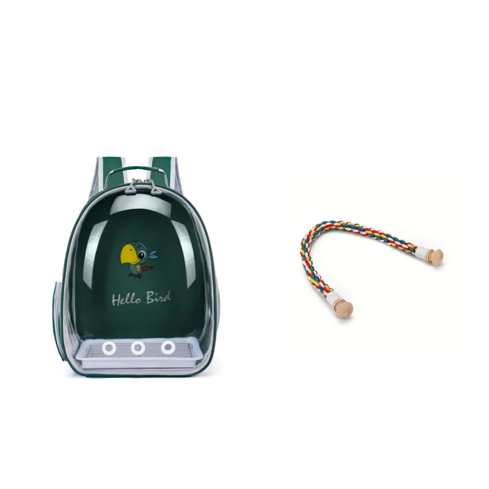 Bird Carrier Bird Backpack with Perch Rope & Tray for Parrot Parakeet Macaw Cockatiel Acrylic Pet Cage Portable Birds Bag