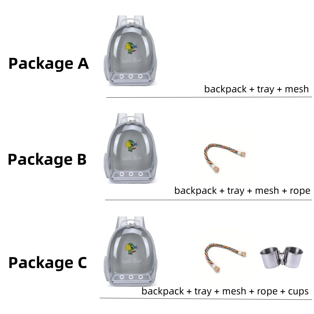 Bird Carrier Bird Backpack with Perch Rope & Tray for Parrot Parakeet Macaw Cockatiel Acrylic Pet Cage Portable Birds Bag