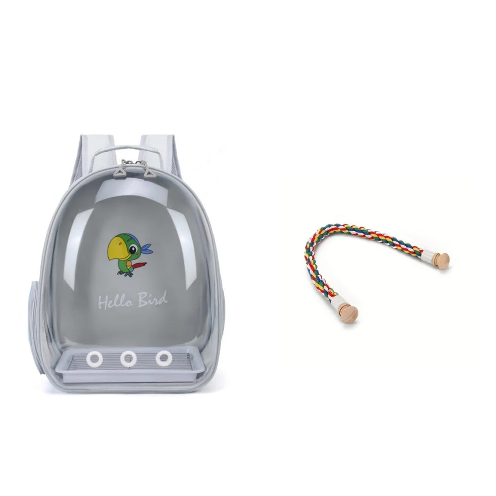 Bird Carrier Bird Backpack with Perch Rope & Tray for Parrot Parakeet Macaw Cockatiel Acrylic Pet Cage Portable Birds Bag
