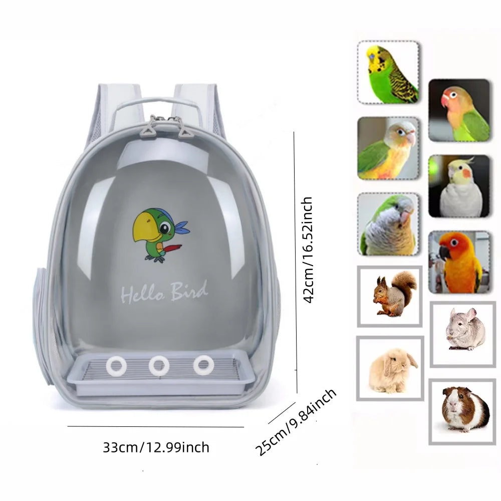 Bird Carrier Bird Backpack with Perch Rope & Tray for Parrot Parakeet Macaw Cockatiel Acrylic Pet Cage Portable Birds Bag