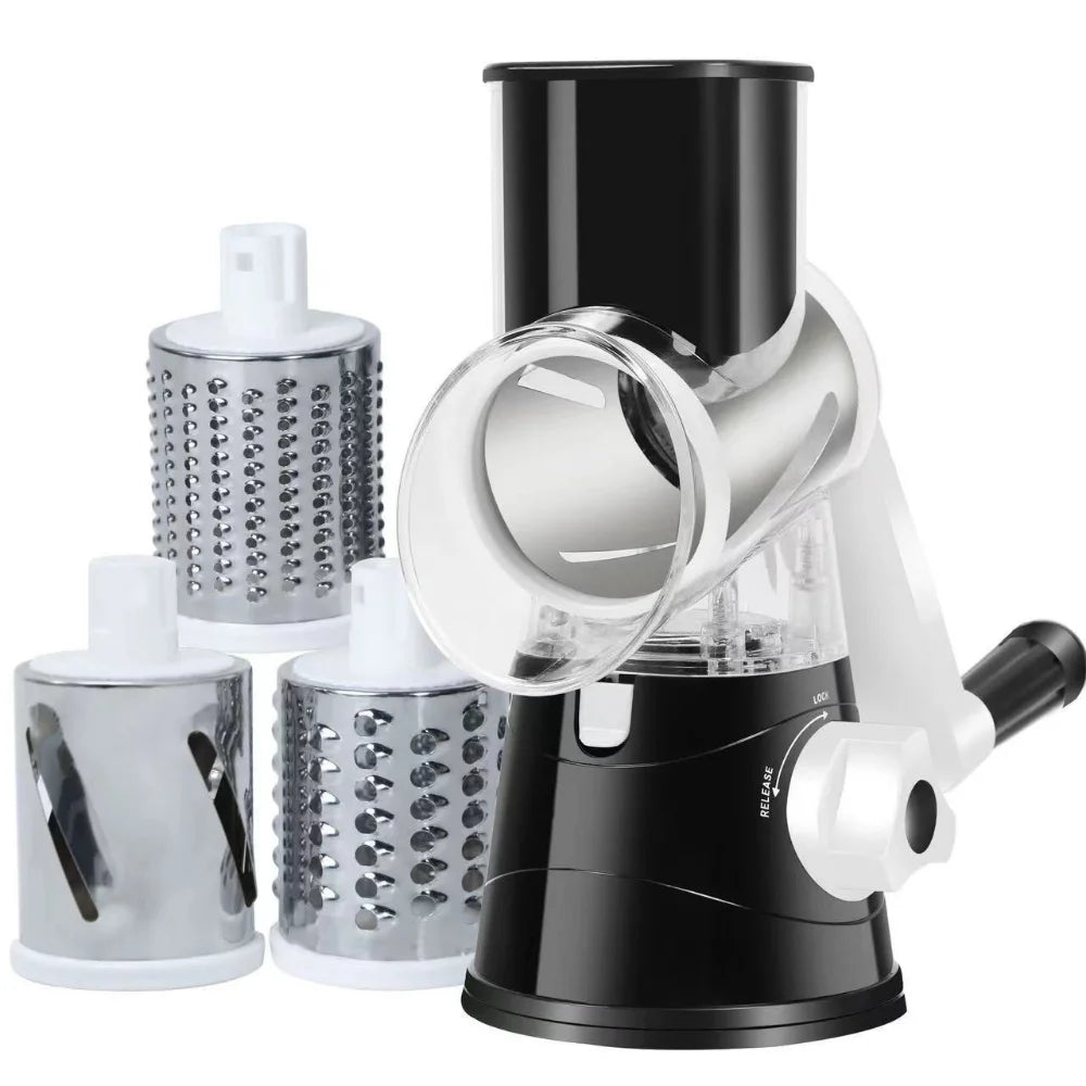 Vegetable Cutter & Slicer Manual Kitchen Cheese Chopper Machine With 3 Sharp Drums Multifunctional Garlic Potato Shredder