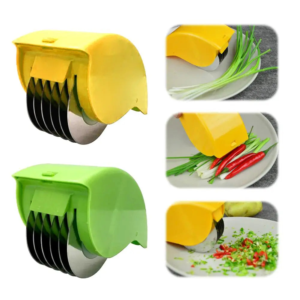 Vegetable Chopper Roller Manual Scallion Cutter with 6 Stainless Steel Blade Detachable Herb Roller Mincer Parsley Chopper Tools