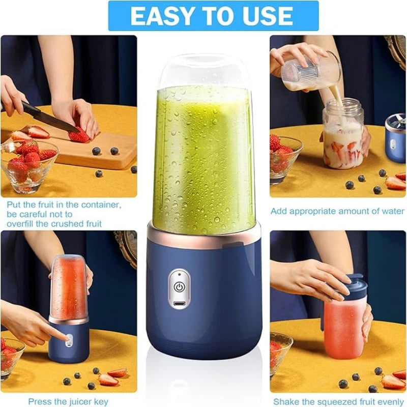 Portable Blender, Personal Size Blender for Shakes and Smoothies, USB Rechargeable Mini Juicer Cup with 2 Tritan Cups
