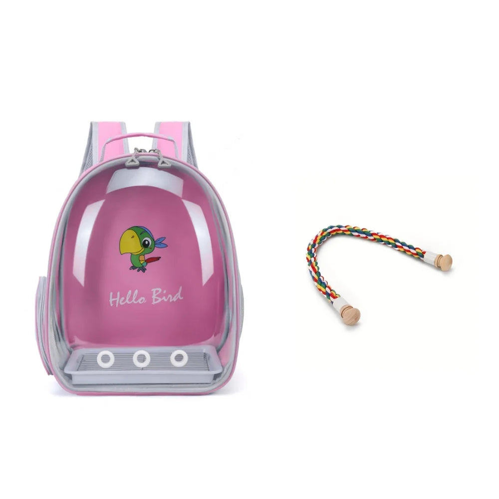 Bird Carrier Bird Backpack with Perch Rope & Tray for Parrot Parakeet Macaw Cockatiel Acrylic Pet Cage Portable Birds Bag