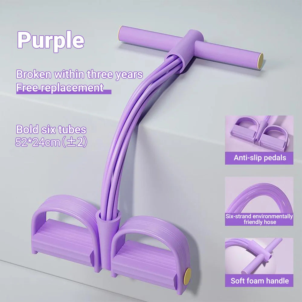 Clearance_6-Tube Yoga Pedal Puller Abdomen Waist Arm Training Elastic Pull Rope fitness Exercise At Home Resistance Bands_Contin