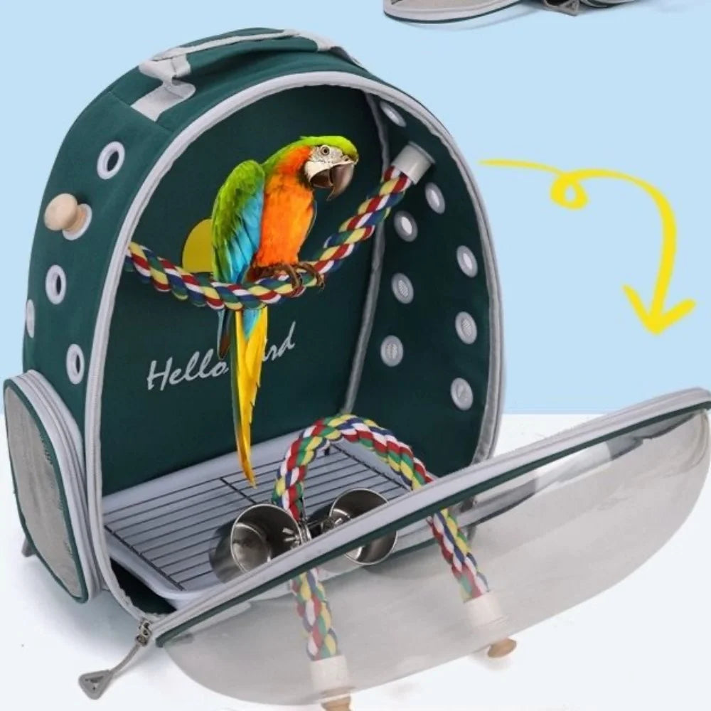 Bird Carrier Bird Backpack with Perch Rope & Tray for Parrot Parakeet Macaw Cockatiel Acrylic Pet Cage Portable Birds Bag