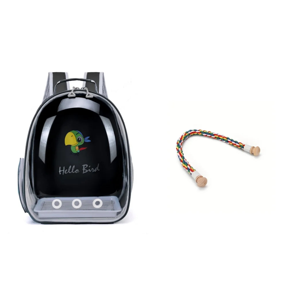 Bird Carrier Bird Backpack with Perch Rope & Tray for Parrot Parakeet Macaw Cockatiel Acrylic Pet Cage Portable Birds Bag